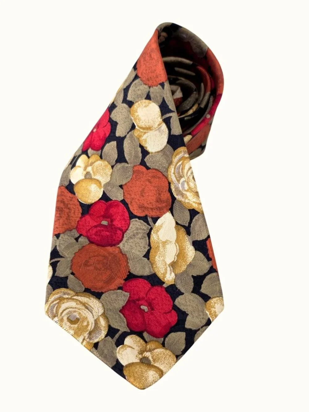 Fumagallis 90s Silk Tie Made Italy Floral Necktie Red Olive Rust Black 3.5 x 58